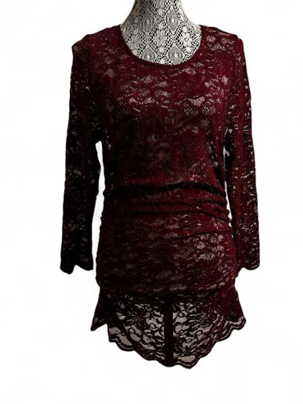 Boston Proper Red Lace Tunic with Gold Accents
